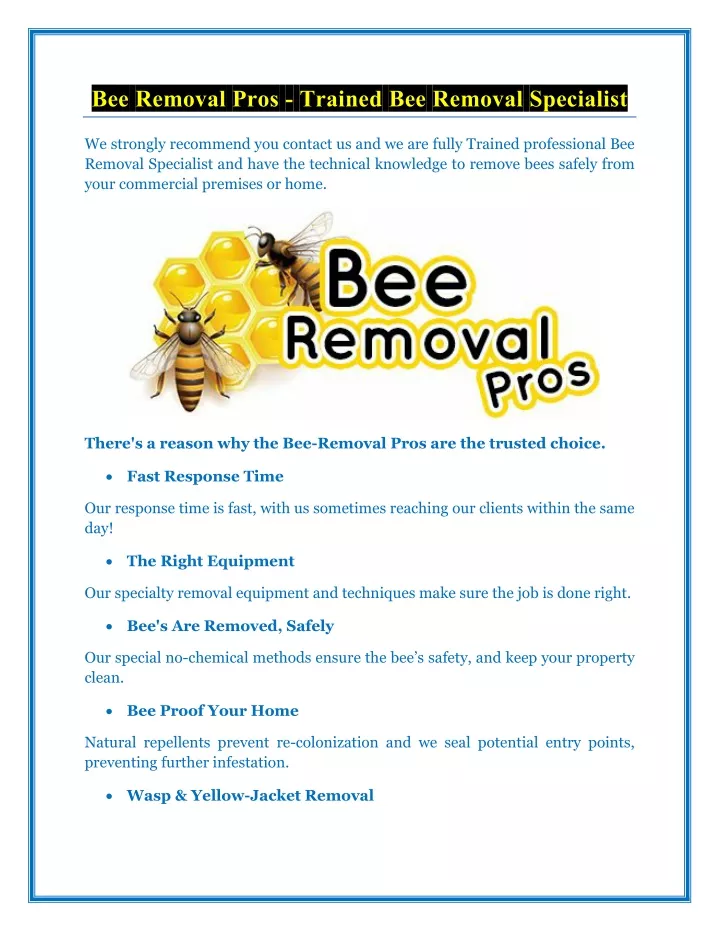 bee removal pros trained bee removal specialist