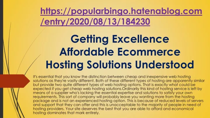 getting excellence affordable ecommerce hosting solutions understood