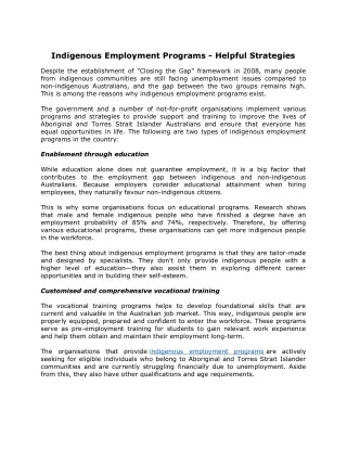 Indigenous Employment Programs - Helpful Strategies