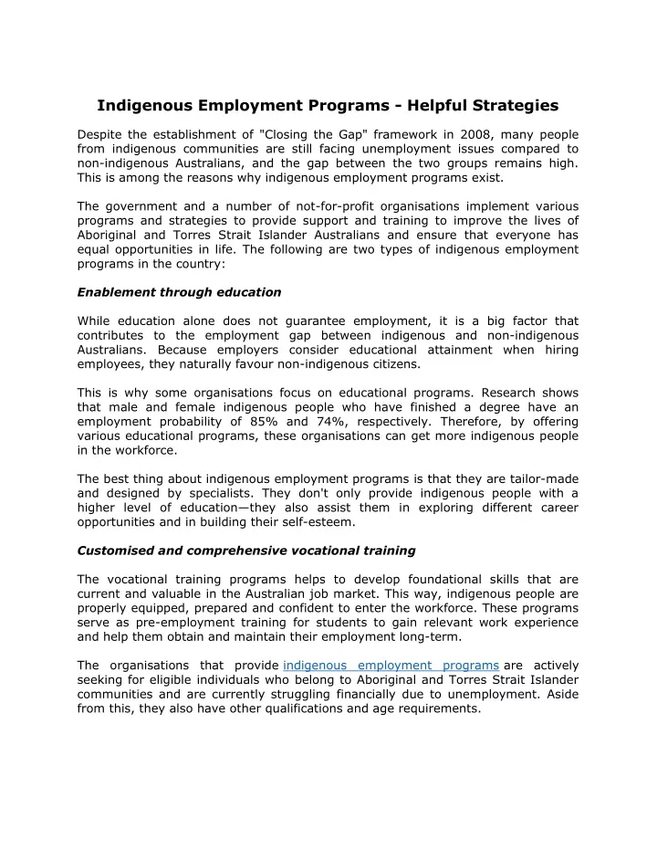 indigenous employment programs helpful strategies