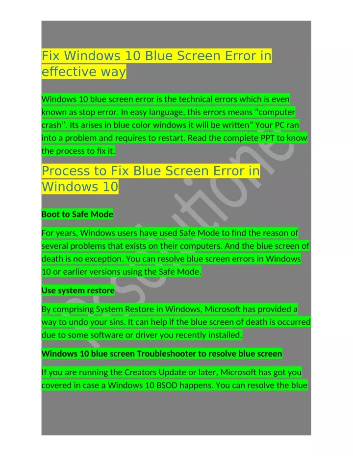 fix windows 10 blue screen error in effective way