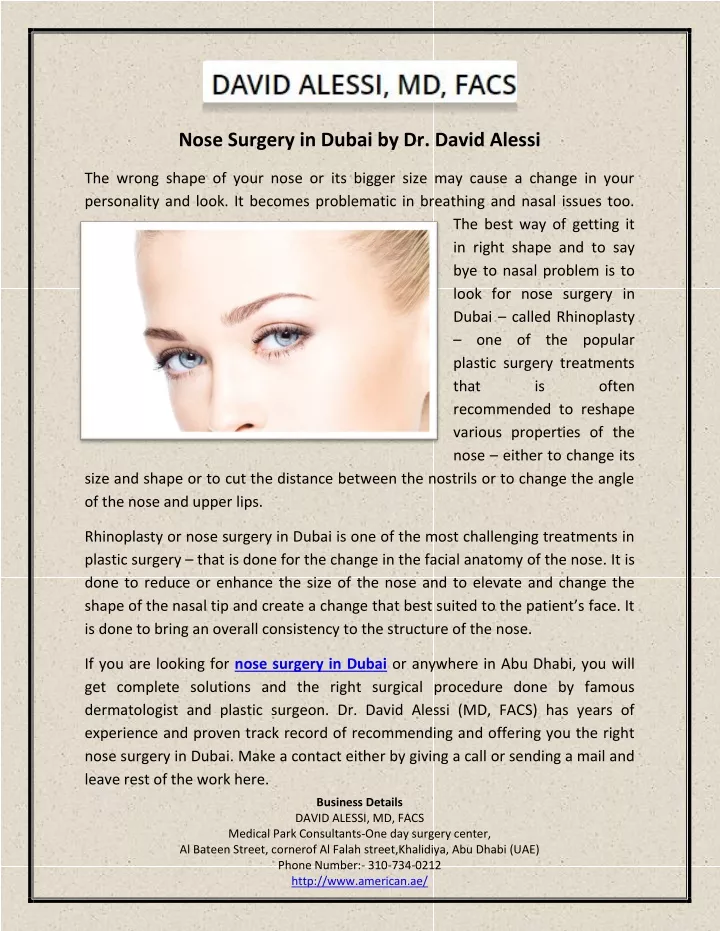 nose surgery in dubai by dr david alessi