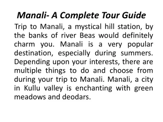 Manali - A Complete Tour Guide