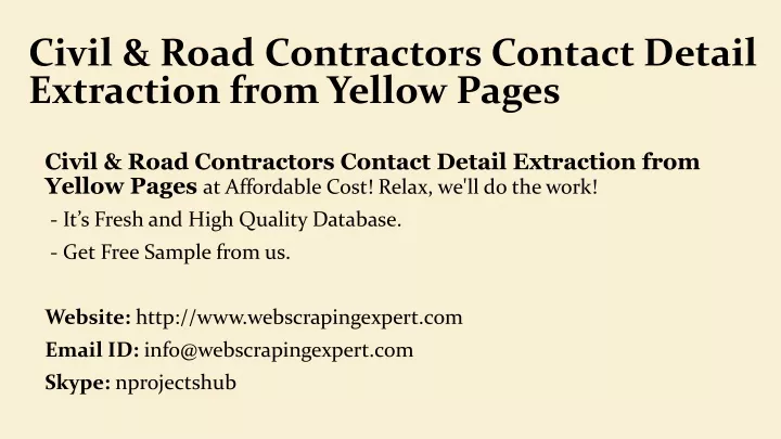 civil road contractors contact detail extraction from yellow pages