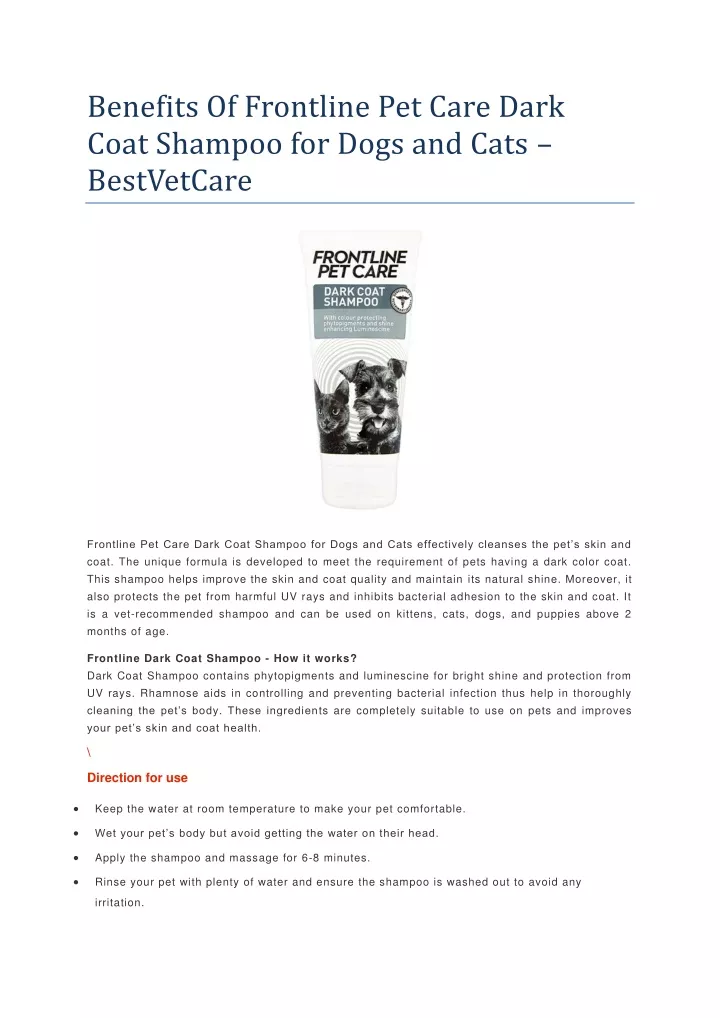 benefits of frontline pet care dark coat shampoo