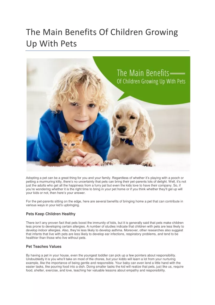 the main benefits of children growing up with pets