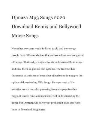 Djmaza Mp3 Songs 2020 Download Remix and Bollywood Movie Songs