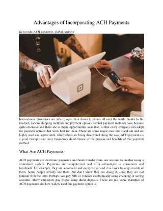 advantages of incorporating ach payments