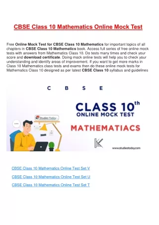 cbse class 10 mathematics online mock test
