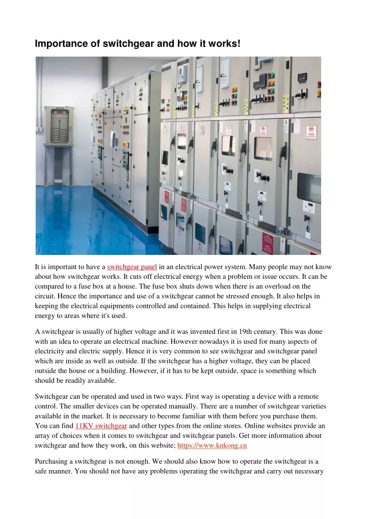importance of switchgear and how it works