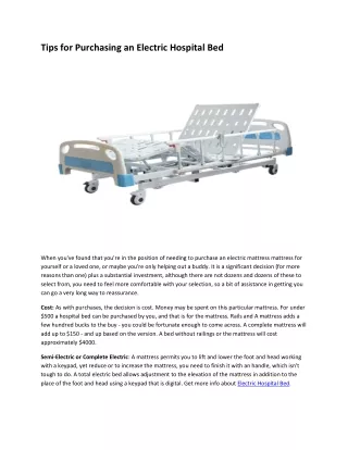 Tips for Purchasing an Electric Hospital Bed