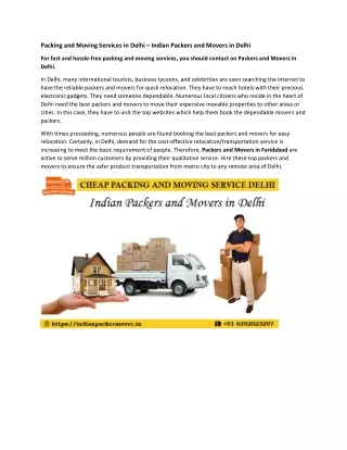 Packing and Moving Services in Delhi – Indian Packers and Movers in Delhi