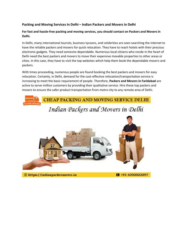 packing and moving services in delhi indian