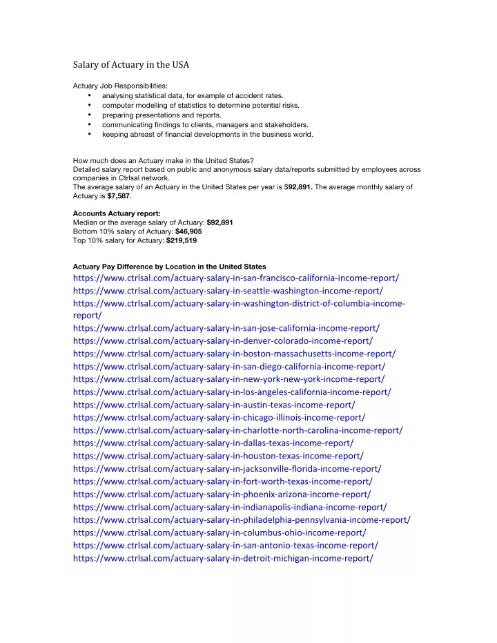 salary of actuary in the usa actuary