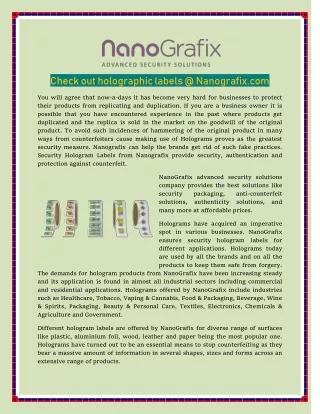 Check out holographic labels @ Nanografix.com