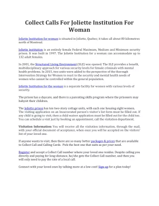 Joliette Women's Institution- Connect Through Collect Call Number