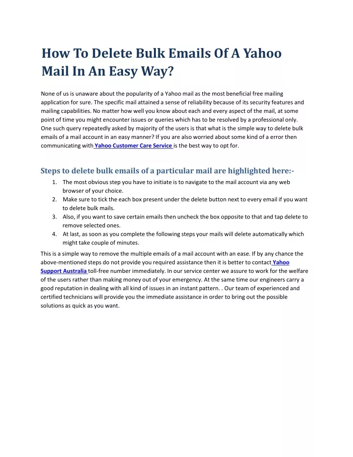 how to delete bulk emails of a yahoo mail