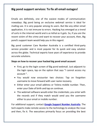 big pond support services to fix all email outages