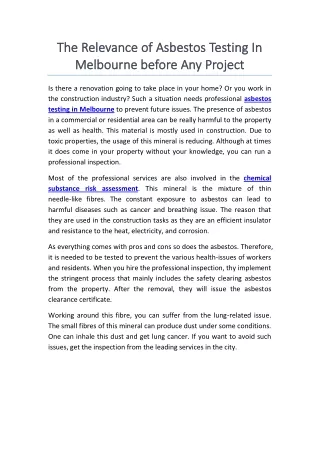 the re the relevance levance of of asbestos