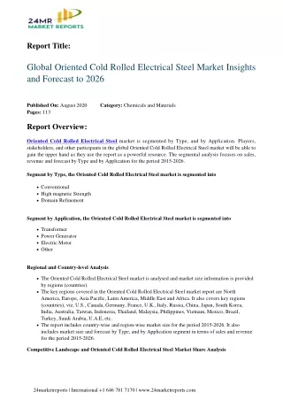 Oriented Cold Rolled Electrical Steel Market Insights and Forecast to 2026