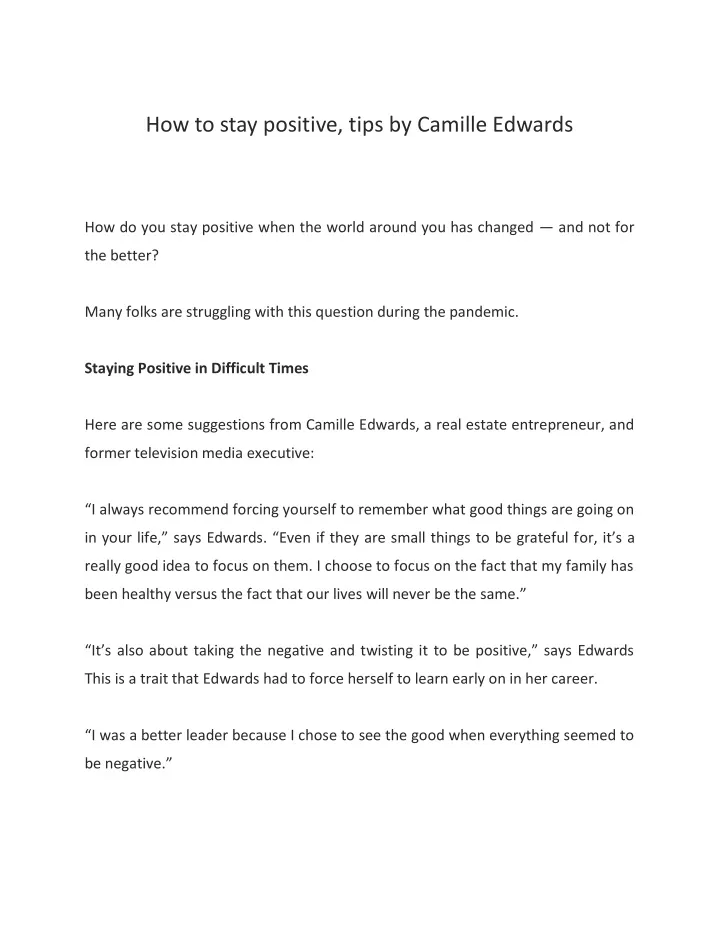 how to stay positive tips by camille edwards