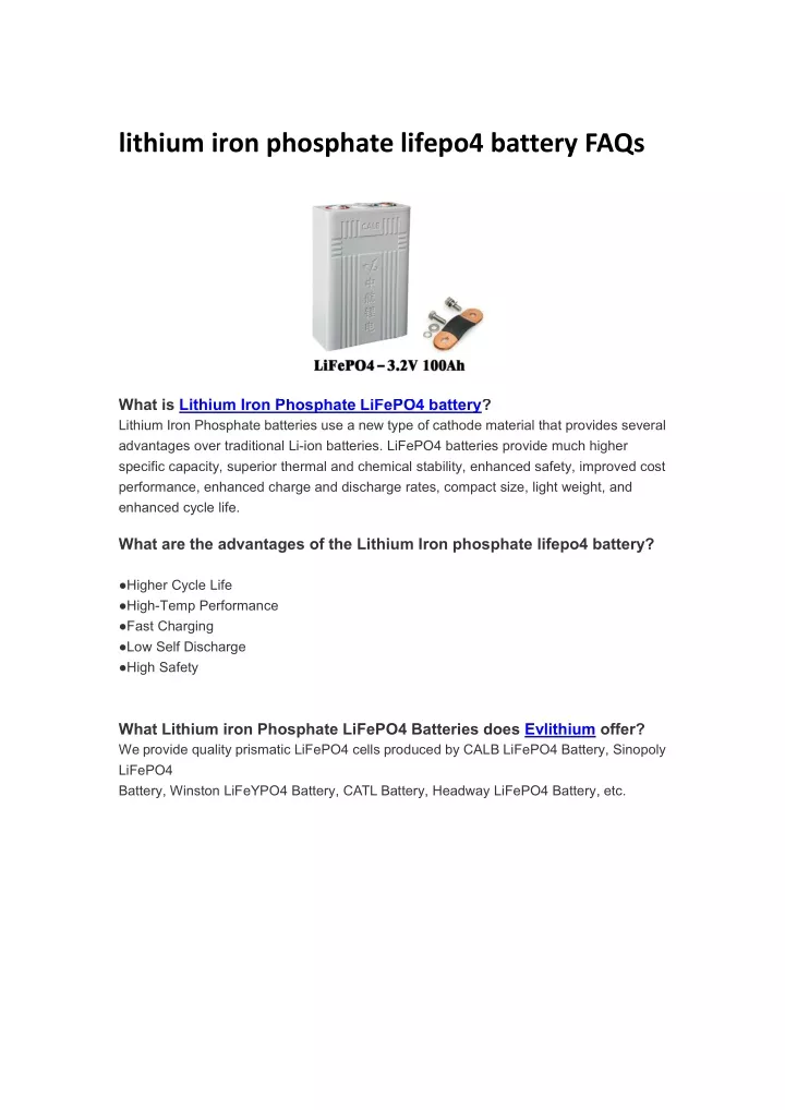 lithium iron phosphate lifepo4 battery faqs