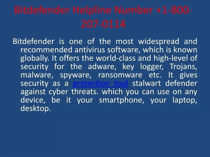 bitdefender helpline number 1 800 207 0114