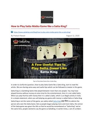 How to Play Satta Matka Game like a Satta King?