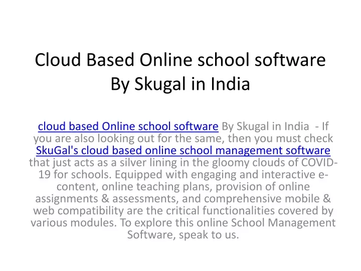 cloud based online school software by skugal in india