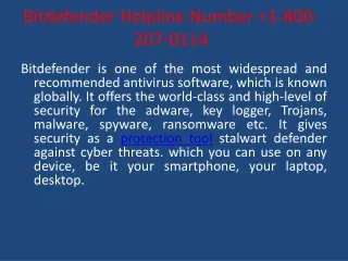 Bitdefender USA Support Number  1-800-207-0114