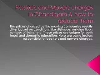 Packers and Movers charges in Chandigarh & how to reduce those