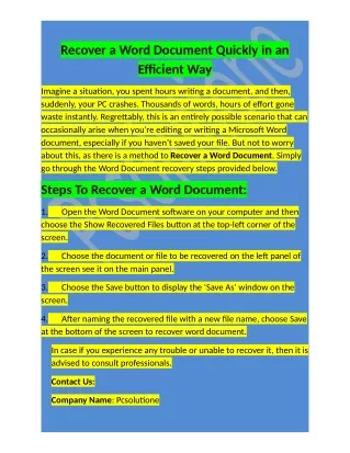 recover a word document quickly in an efficient