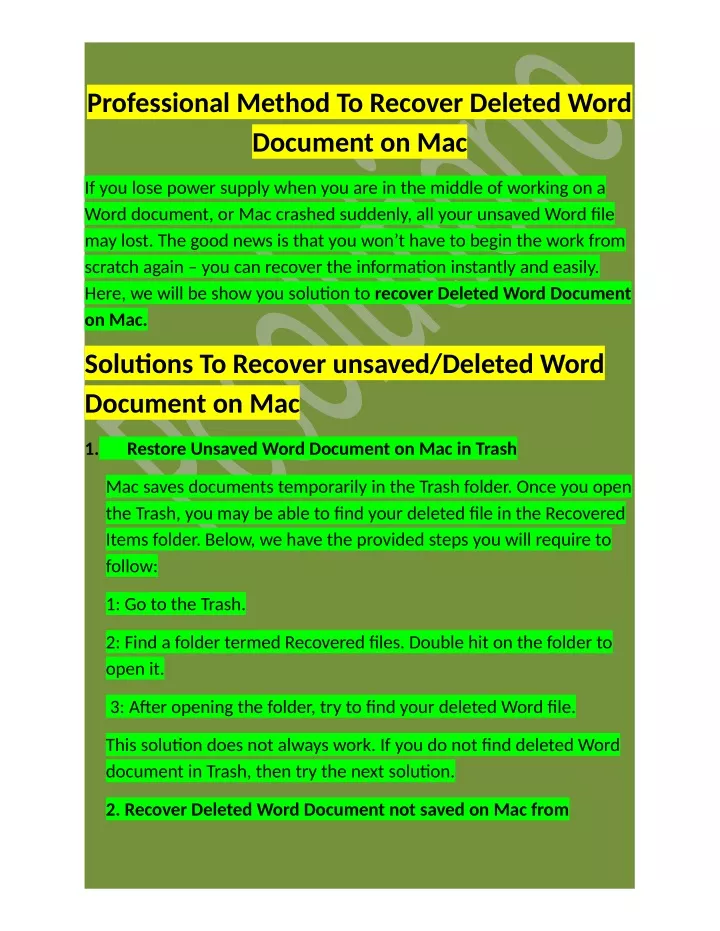 professional method to recover deleted word