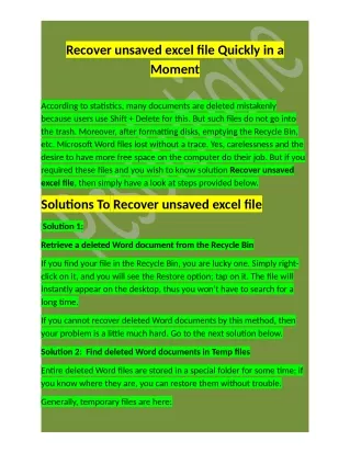 recover unsaved excel file quickly in a moment