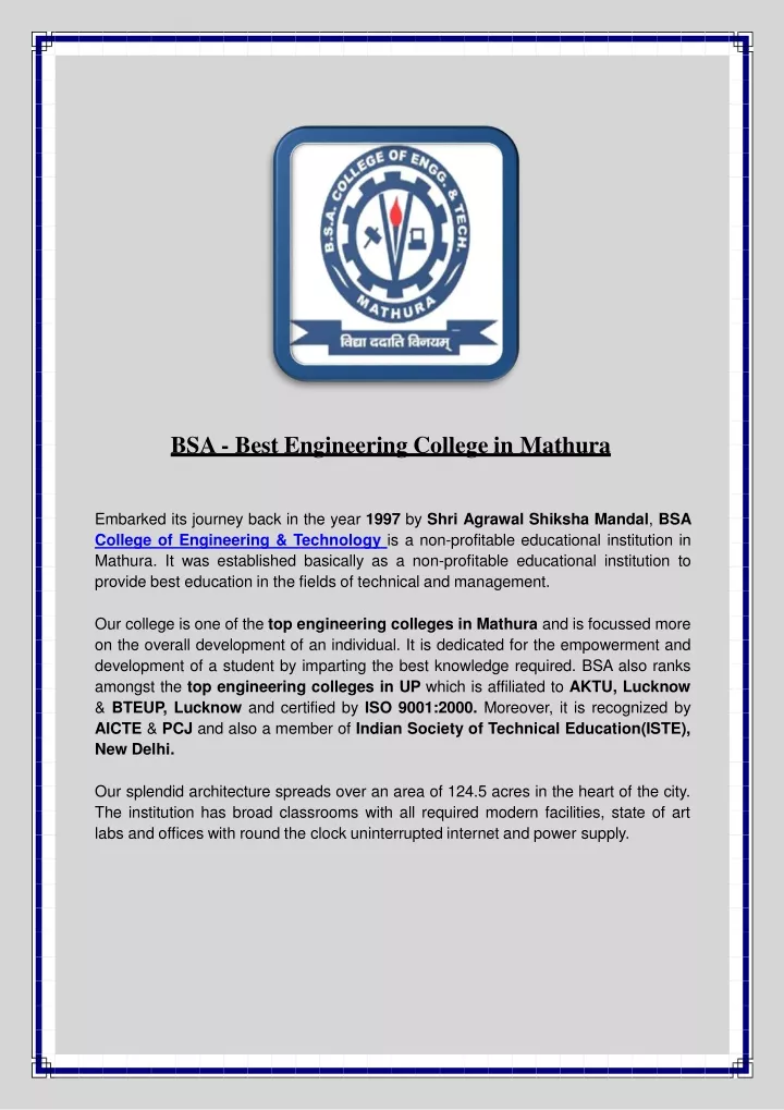 bsa best engineering college in mathura