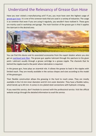 understand the relevancy of grease gun hose