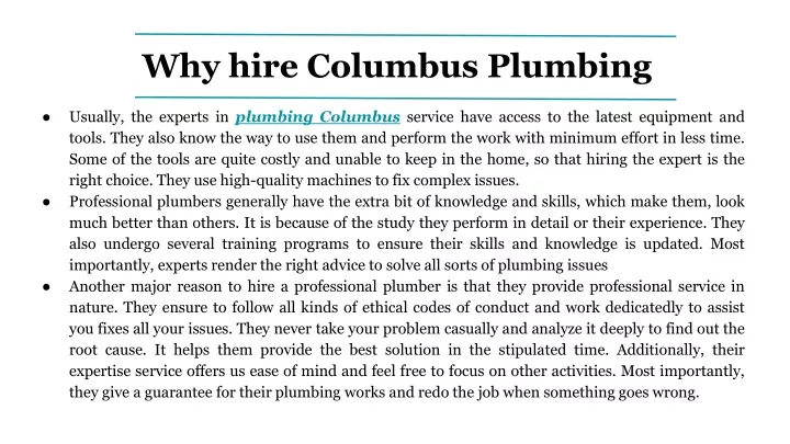 why hire columbus plumbing