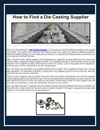 High-Quality Die Casting Supplier