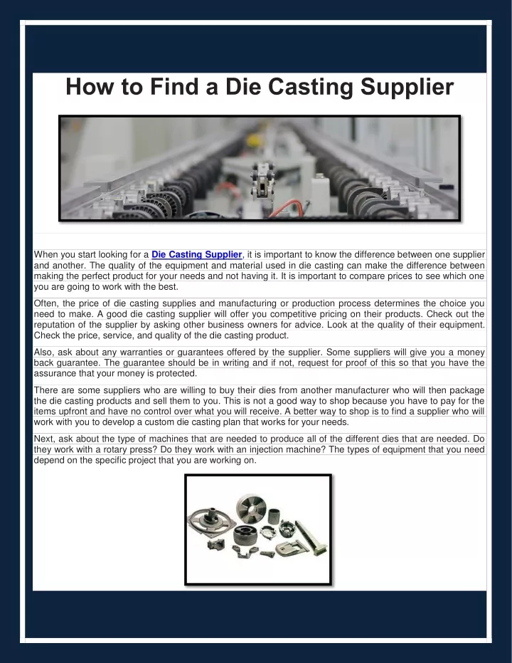 how to find a die casting supplier