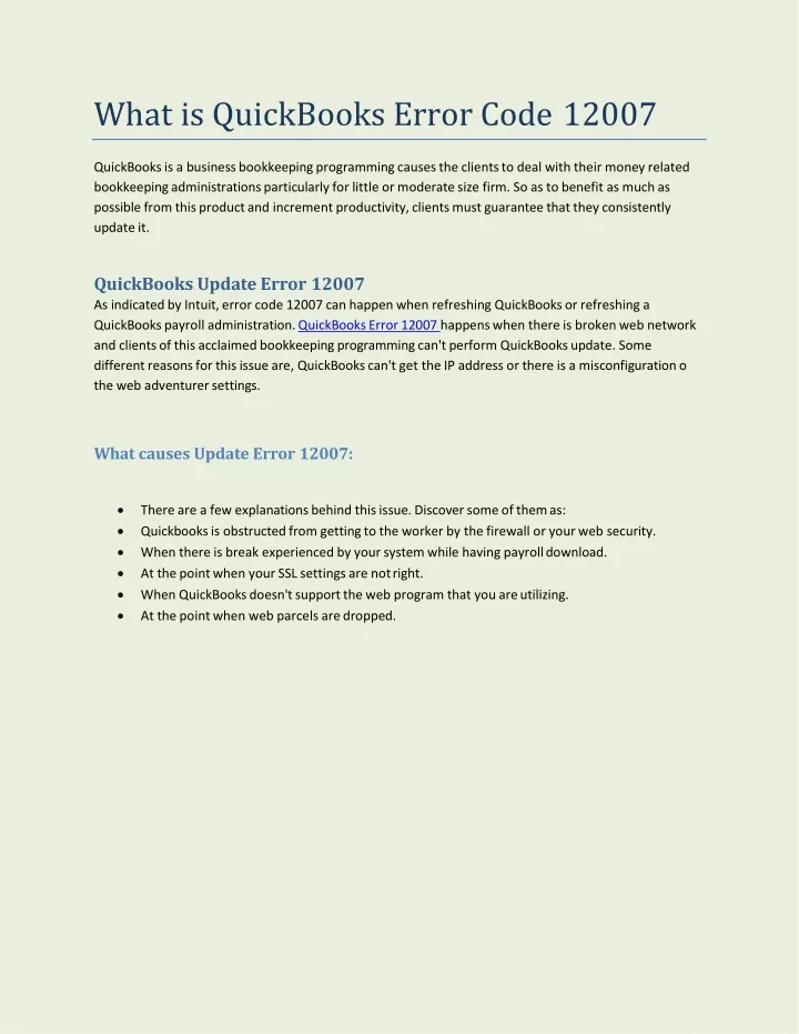 what is quickbooks error code 12007