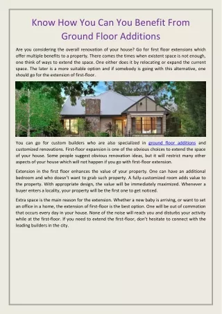 know how you can you benefit from ground floor