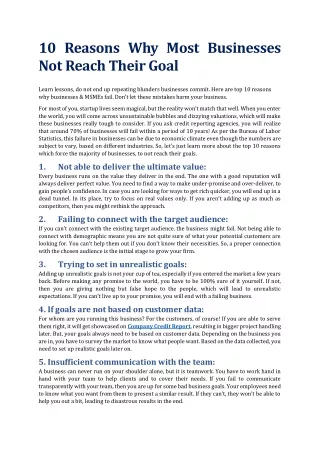 10 Reasons Why Most Businesses Not Reach Their Goal