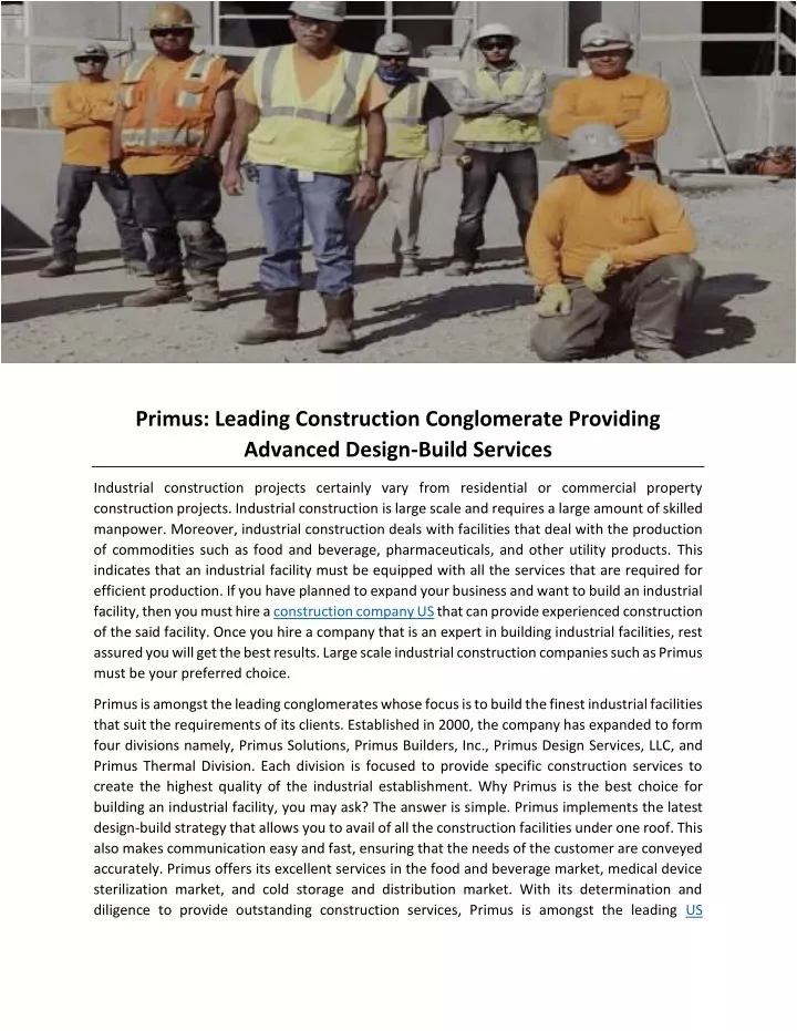 primus leading construction conglomerate