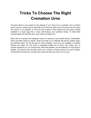 Tricks To Choose The Right Cremation Urns