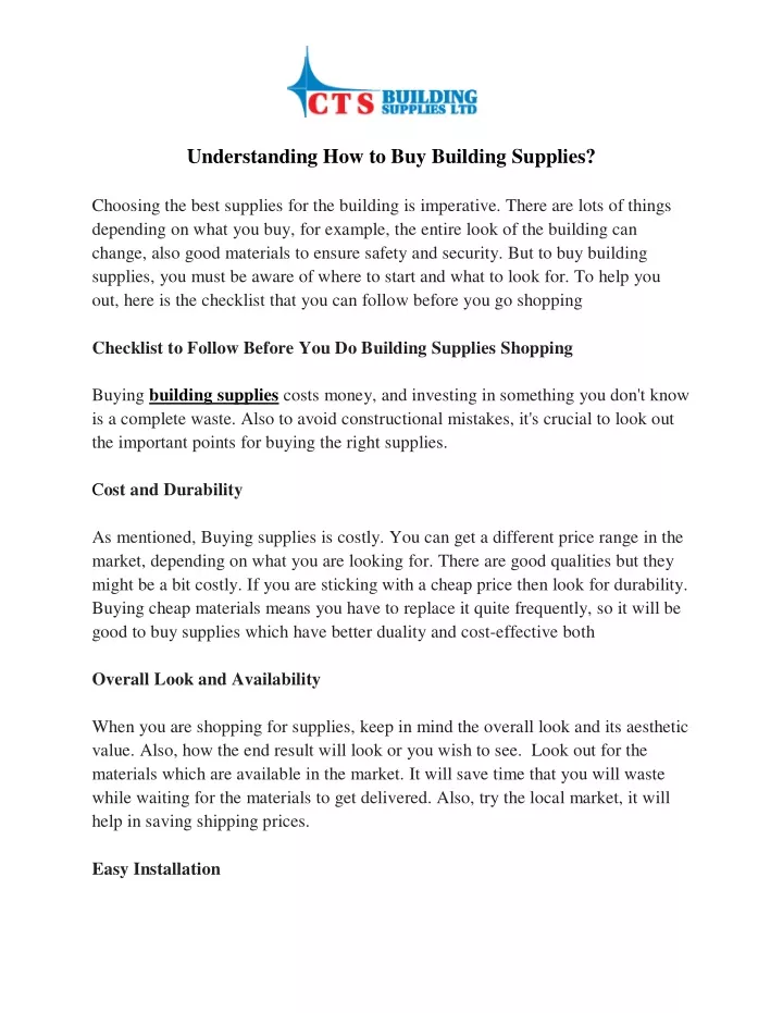 understanding how to buy building supplies