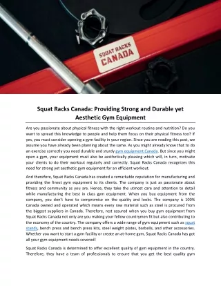 Squat Racks Canada: Providing Strong and Durable yet Aesthetic Gym Equipment