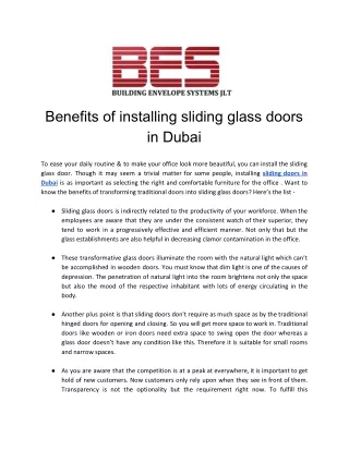 Benefits of Installing Sliding Glass Doors in Dubai