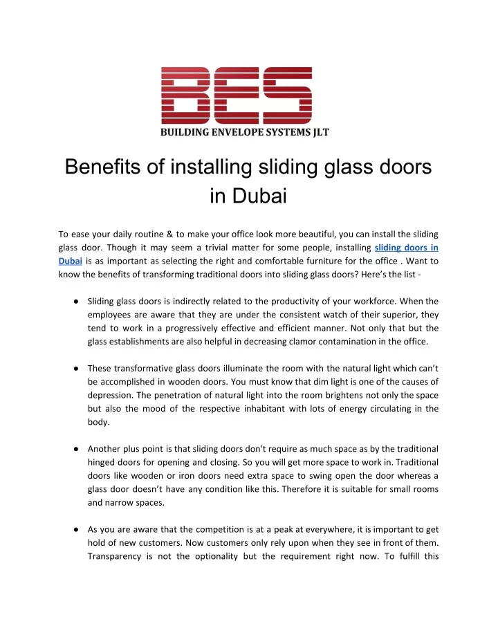 benefits of installing sliding glass doors