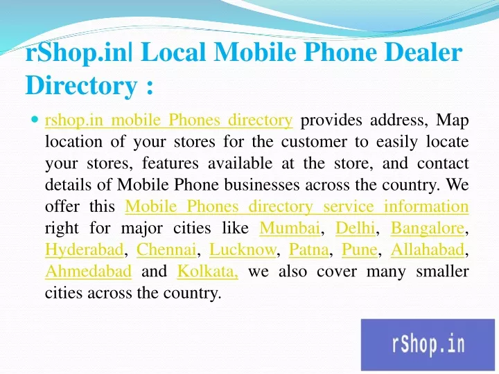 rshop in local mobile phone dealer directory