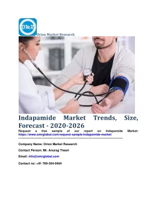 Indapamide Market Trends, Size, Forecast - 2020-2026